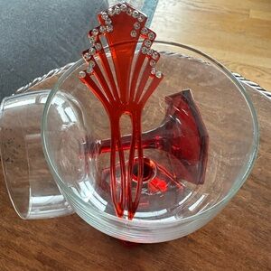 Vintage Red Art Deco Hair Comb with Rhinestones